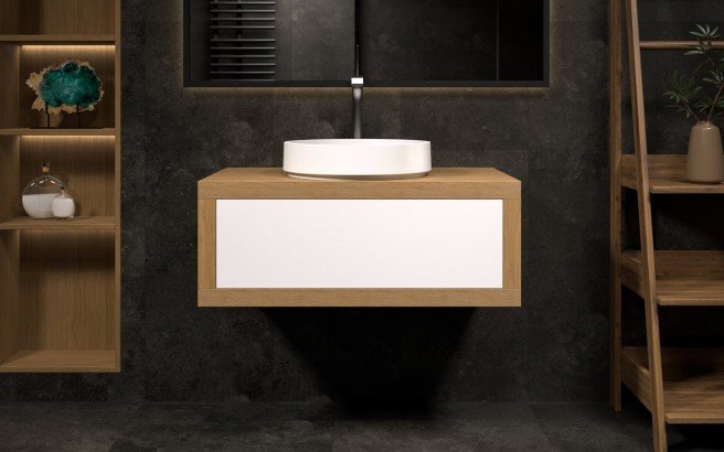 Aquatica Millennium-Wht 90 akmens un koka vannas istabas tualetes galdiņš